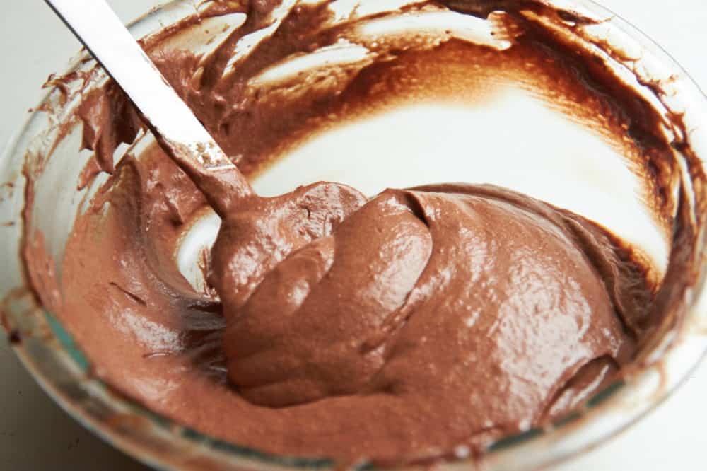 Chocolate mousse in a mixing bowl