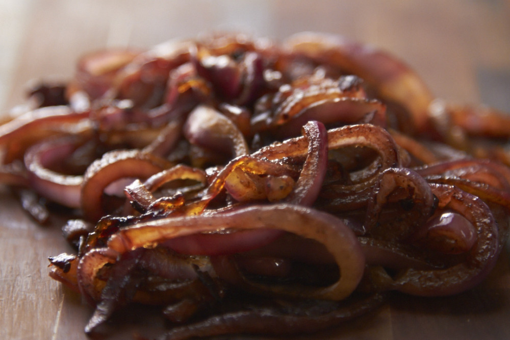 Caramelized red onions.