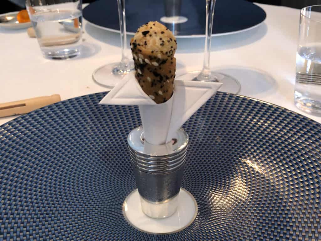 Salmon cornet amouse bouche at The French Laundry.