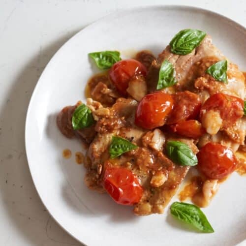 Boneless, Skinless Chicken Thighs with Tomatoes, Basil and Garlic