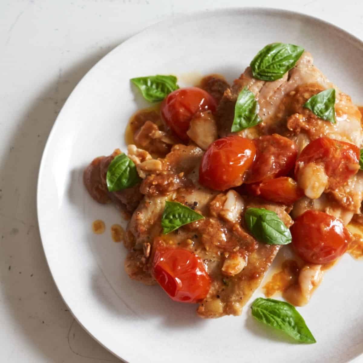 Boneless Skinless Chicken Thighs with Tomatoes Basil and Garlic