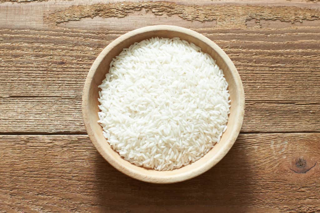 White rice in a wooden bowl.