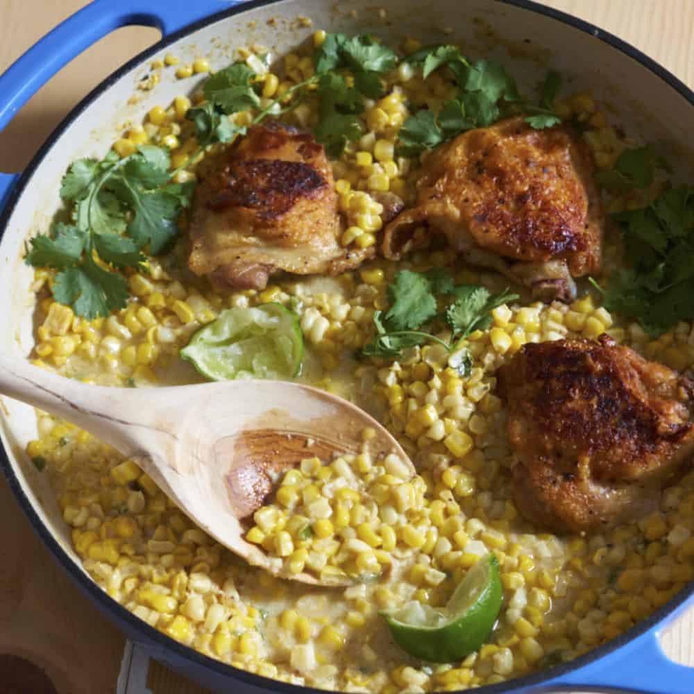 Chicken thighs with corn and coconut milk