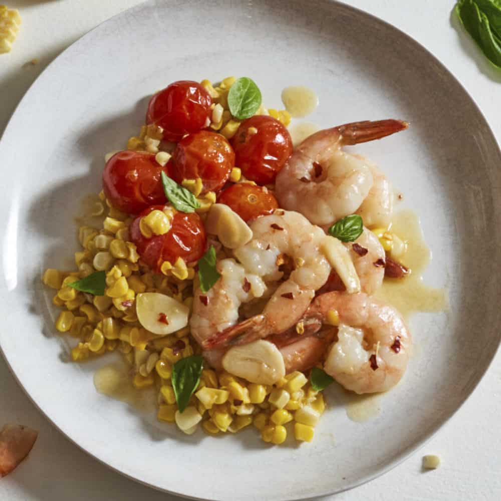 Shrimp with tomatoes and corn