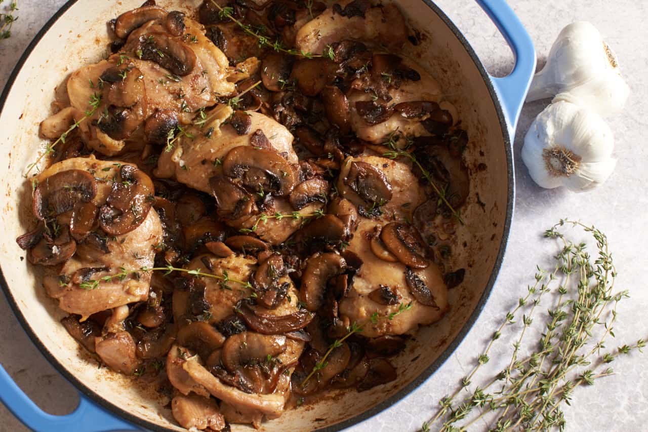 One Pan Chicken Thighs with Mushrooms and White Wine Fine Foods Blog