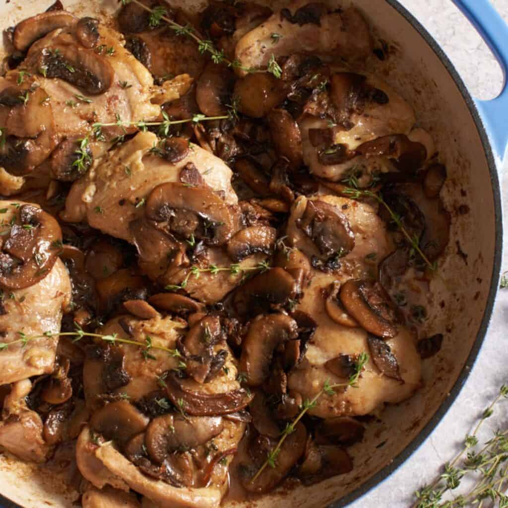 One Pan Chicken Thighs with Mushrooms and White Wine - Fine Foods Blog